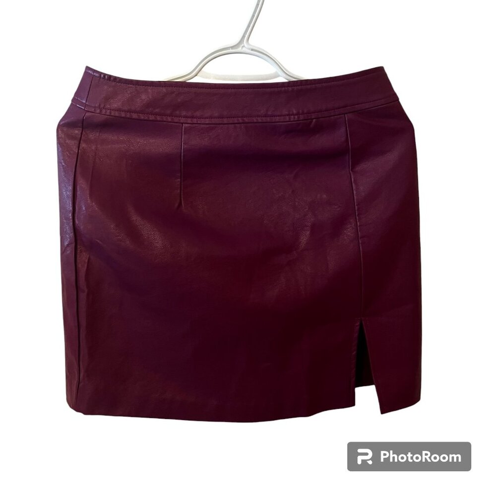Nasty Gal Collection Faux Leather Split Leg Mini Shirt, Berry/US2